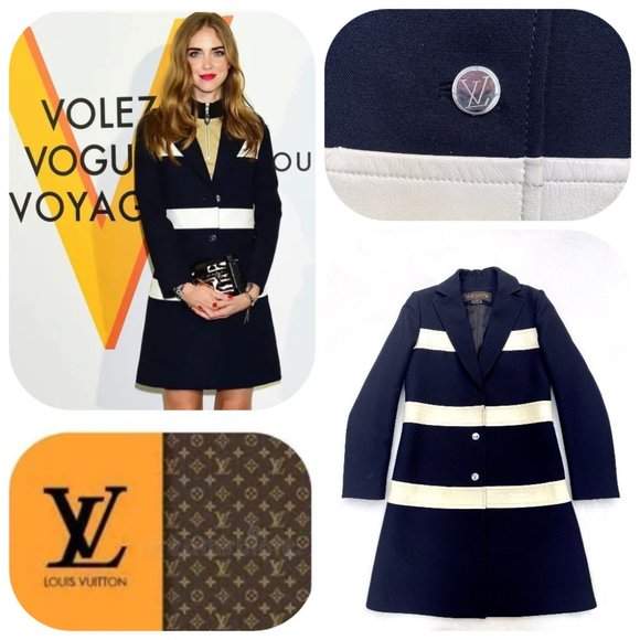 Authentic Louis Vuitton Wool/Patent Lambskin stripe Coat - Picture 1 of 15